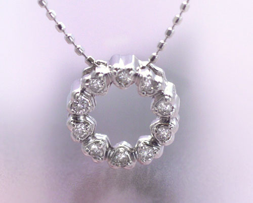 【製造品】4月誕生石ネックレス ダイヤモンド 0.10ct ネックレス ペンダント「エタニティ・ラブ サークル」【K18ホワイトゴールド