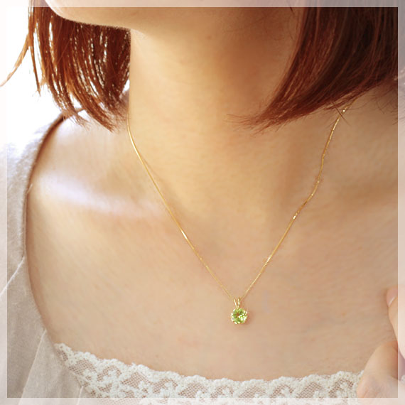 製造品】ペリドット 大粒6mm ネックレス ペンダントトップ